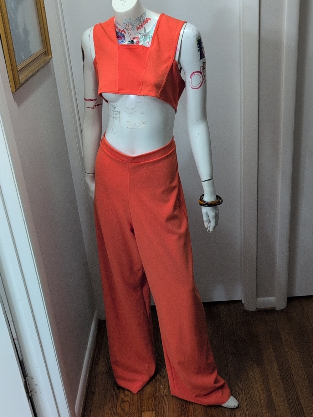 PrettyLittleThing Coral-Orange Wide Leg Jumpsuit Set